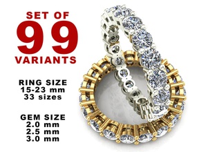 eternity diamond rings set jewelry gold silver jewel printable jewellery fashion prototyping pack package wedding marryme band luxury 3d print model - Mito3D
