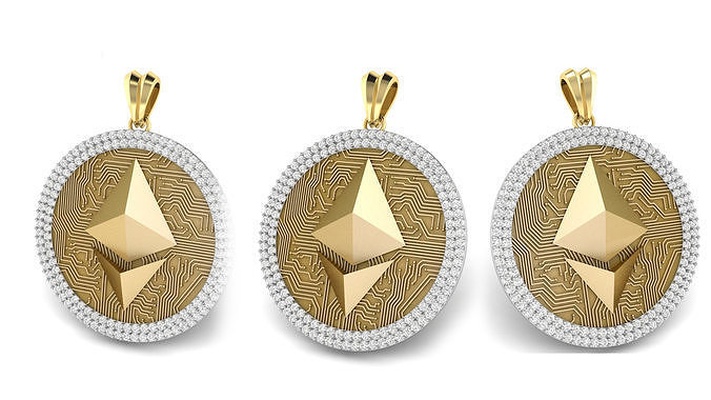 ethereum coin pendant hiphop diamond honeycomb cryptocurrency etherum currency cash money bitcoin crypto btc eth usd dollar art coins usa jewelry pendants 3d print model - Mito3D