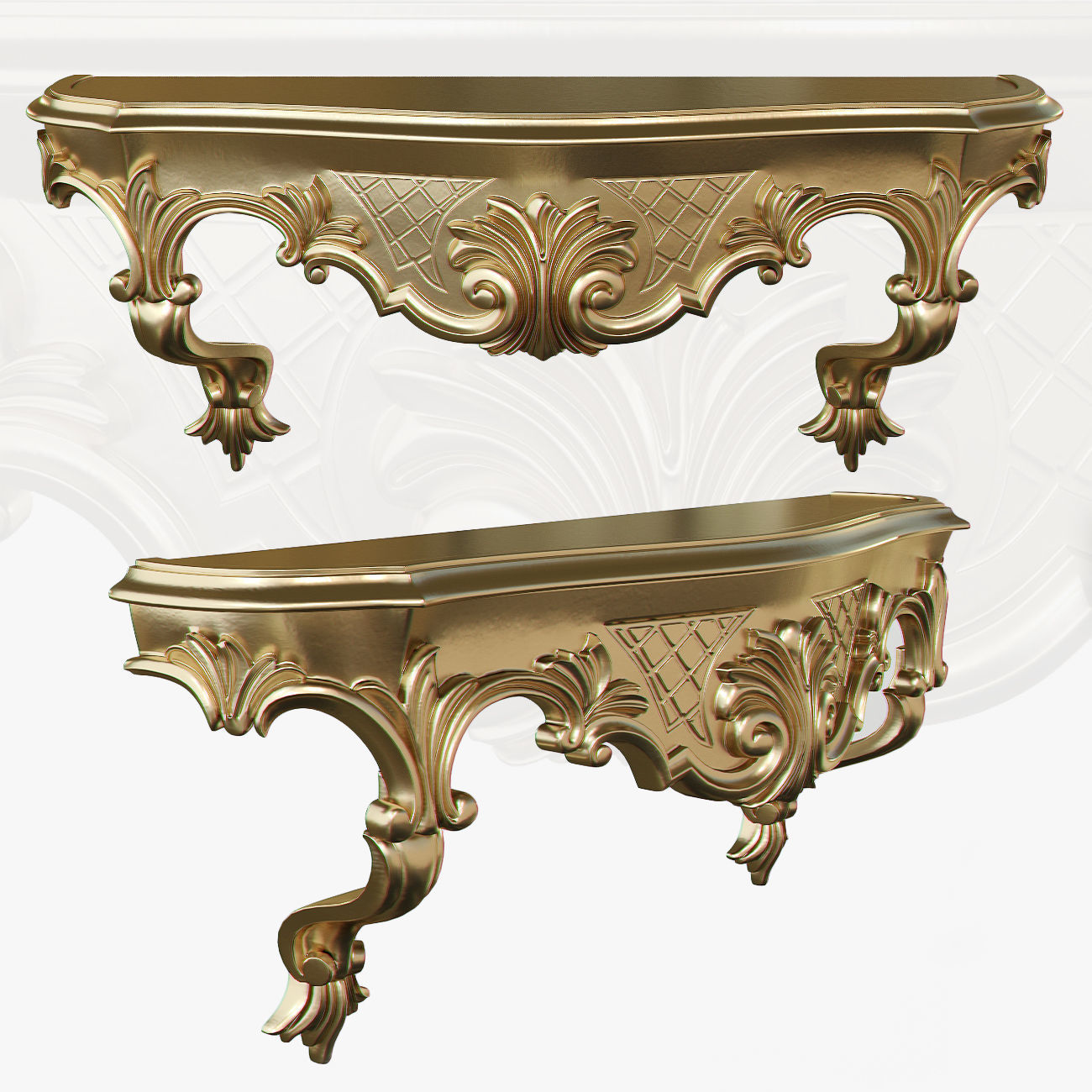 eurmarchi console house table furniture realistic traditional carving antique baroque rococo hall wall foyer entry shelf stand gold desk cnc artcam 3D print model - Mito3D