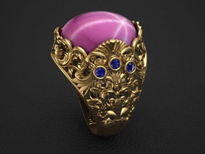 european pattern ring 3 jewelry gold jewel jewellery silver men women fashion beauty luxury stone ruby sapphire cabonchon gem carving rings 3d print model - Mito3D