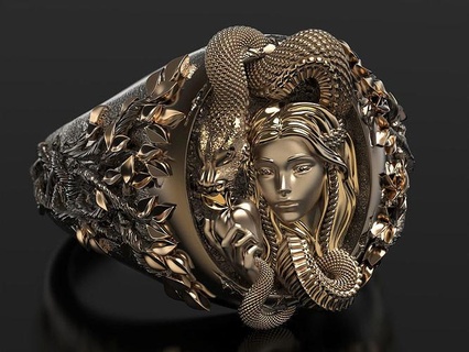 víspera anillo diosas serpiente manzana rock niña cara rama joyería joya textura naturaleza madera plata oro Arte modelo 3d impresión anillos 3d print model - Mito3D