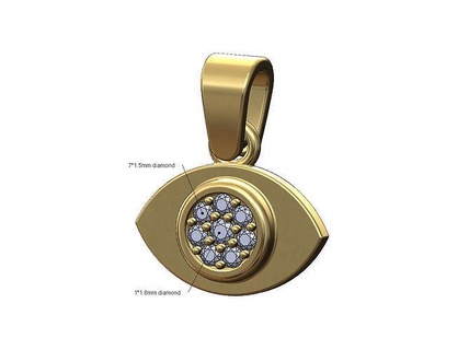 evil eye diamond cluster pendant charm bail navette jewelry printable gold silver jewellery sterling jewish vintag fashion necklace oval 3d model pendants 3d print model - Mito3D