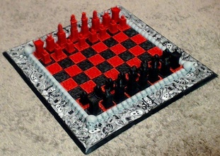 mal cráneo ajedrez conjunto ladrillo tablero piezas juego imprimible estrategia estilizado juegos juguetes 3d print model - Mito3D