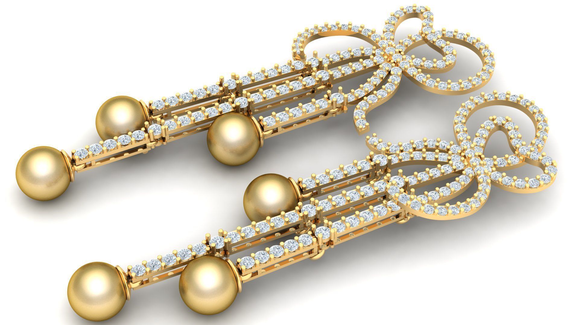 pair of gold earrings diamonds - we000007 earring pearl women jewelry diamond gem jewellery 3D print model - Mito3D