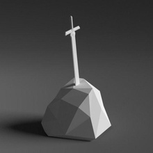 excalibur low-poly cross on rock sword fantasy sculpture poly art sculptures 3d print model - Mito3D