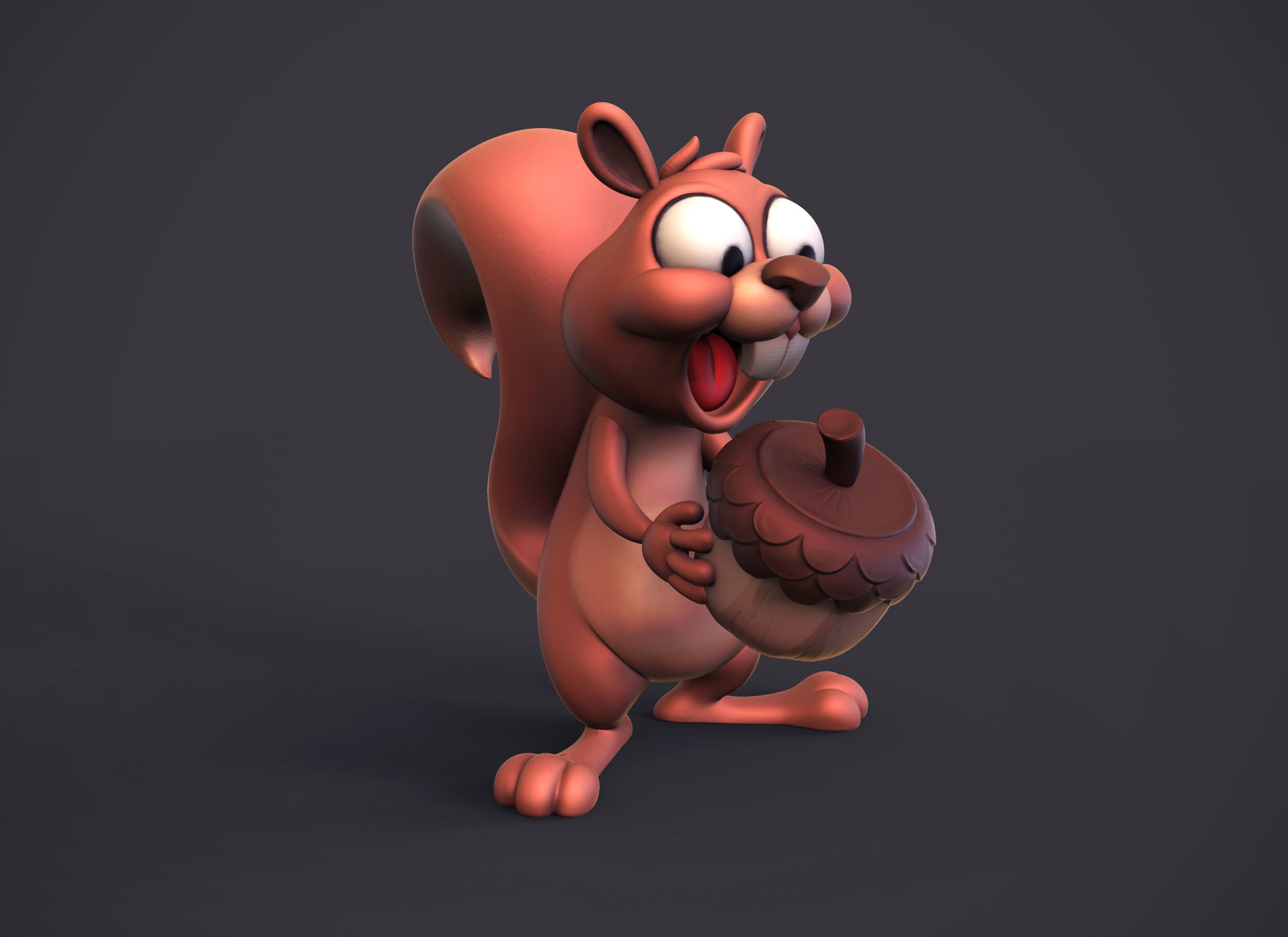 excited squirrel rodent acorn fury small nut tooth rat tail cartoon happy hungry art sculptures games toys 3D print model - Mito3D
