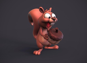 excité écureuil rongeur gland fureur petit écrou dent rat queue dessin animé heureux faim art sculptures jeux jouets 3d print model - Mito3D