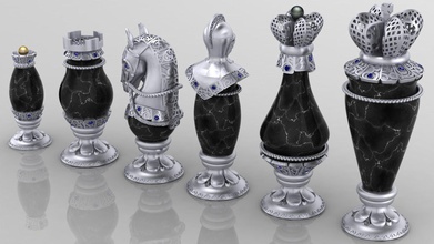 exclusivo xadrez prata imprimível original luxo criativo dourado 3d jogo damas joalheria jóia rainha rei torre diamantes pedras joias 3d print model - Mito3D