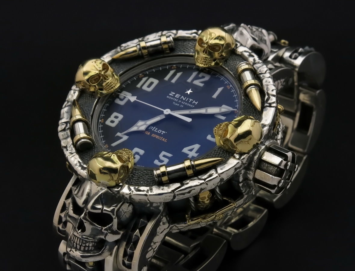 exclusif l'horloge squelettes in prison temps minuteur luxe regarder crânes or argent montre bracelet élégant esquisse horreur bijoux boulons visage flèches diamant horloge imprimable 3D print model - Mito3D