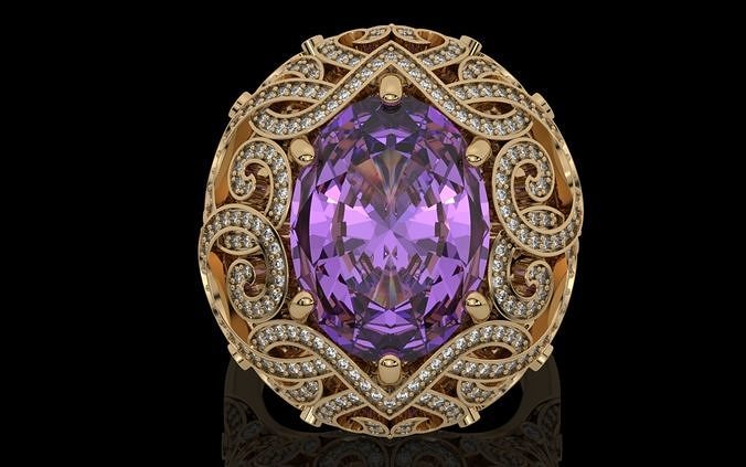 exclusive oval diamond ring diamonds jewelry gold gem cad stl rhino matrix print version printable rings 3D print model - Mito3D