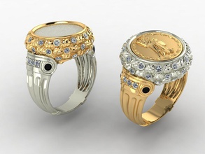 exklusiv signet münze schmuck männlich ring druckbar männer juwel ringe 3dm 3ds stl gold poligonal finger silber 3d print model - Mito3D