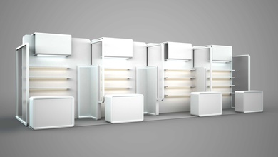 exposition cabine entreprise meubles architecture espace supporter coquille schème moderne art 3d print model - Mito3D