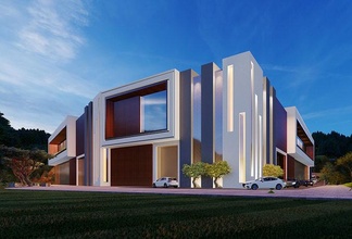 dış modern bina at alacakaranlıkta ev iç mimari kent sokak pencere köy 3d print model - Mito3D