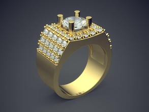 extravagant golden masculine ring diamonds jewelry gold jewel jewellery rings wedding engagement diamond brilliant cad gem platinum printable silver detail design 3d print model - Mito3D