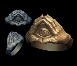 ojo in manos arte mano humano conceptual anillo joyería joya impresión imprimible oro plata modelo anillos 3d print model - Mito3D