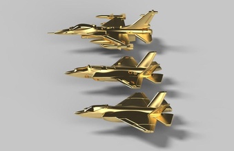 f-16 fighting falcon- 3pcs airplane aircraft war army flight bomber jet fast airliner gold airline jewelry brooches 3d print model - Mito3D