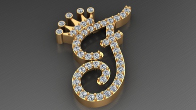 f Buchstaben-Krone Diamant-gold-Anhänger Schmuck gold diamond Anhänger Brief Krone Halskette bedruckbar ist gem Mode Menschen Mensch Frau Mädchen Luxus font genial ring - 3d print model - Mito3D