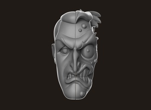 face head batman harvey dent villain comics angry cartoon evil enemy fantasy fictional creature zombie art sculptures bas relief jewelry pendants 3d print model - Mito3D