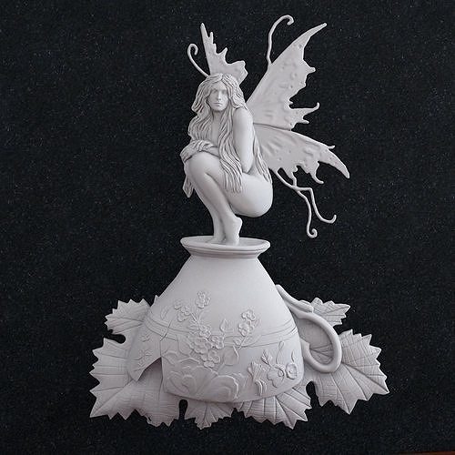 fairy girl elf butterfly woman leaf body cup cartoon forest grape jewelry pendant tale wings nympha halloween art sculptures 3D print model - Mito3D