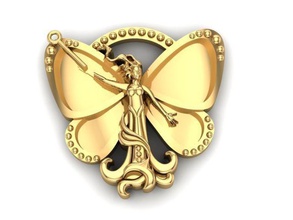 fairy pendant 3d print model wings woman wand magical hair golden gold girl princess peterpan sparkles fair tinkerbell jewelry pendants 3d print model - Mito3D