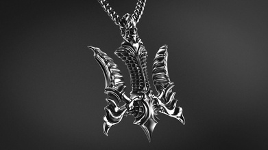 falcon biomechanical trident pendant giger art jewelry jewel silver 3d printable figure necklace tattoo pendants 3d print model - Mito3D