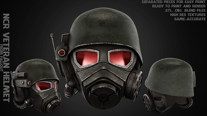 fallout ncr veteran ranger helmet cosplay mask armor videogame series cosplayer toys art scans replicas california republic 3d print model - Mito3D