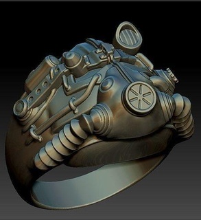 fallout ring chrome jewelry steel silver clay game brotherhood machinery technology armor van buren science jewel rings helmet 3d print model - Mito3D