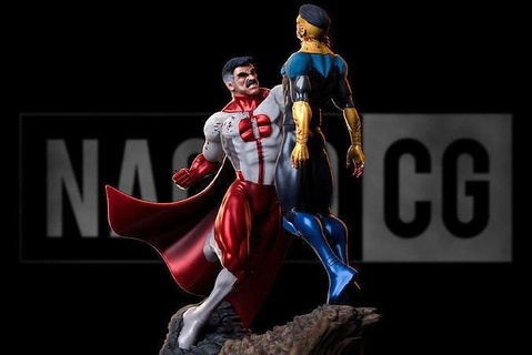 fan art - omniman defeats invincible statue mark grayson comics superhero marvel dc sculptures 3d print model - Mito3D