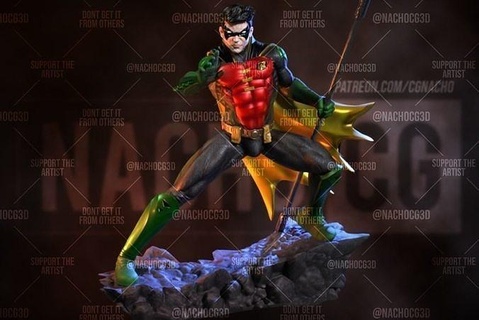 ventilador arte Robin estátua sozinho versão batman tim Drake Gotham família morcegos vermelho cavaleiro dc quadrinho Super heroi palhaço esculturas 3d print model - Mito3D