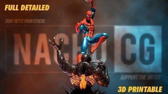 fan art spiderman vs venom - statue enemy superhero marvel spider hero comic man toys sculptures 3d print model - Mito3D