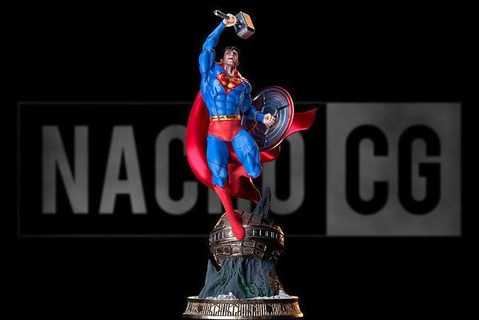 ventilador arte Super homen cruzamento estátua dc histórias quadrinhos maravilha capitão América Thor mjhonir martelo herói heroi esculturas 3d print model - Mito3D