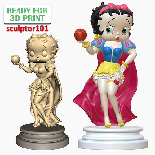 Admirador arte Betty boop neve branco desenhos animados 3d imprimível miniatura desenho animado personagem estátua miniaturas estatuetas 3dprint Boop Branca Neve fofa menina esculturas 3D print model - Mito3D