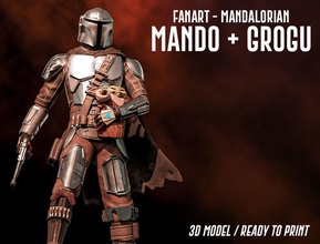 fanart mandalorian - mando grogu statue star wars starwars armor baby yoda serie scifi hero warrior gun child din djarin art sculptures 3d print model - Mito3D