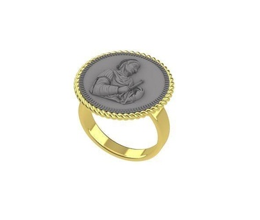 fancy 3d ring design antique women king queen bas relief artcam rings beautiful big us7 us8 art gold jewelry character knight 3d print model - Mito3D