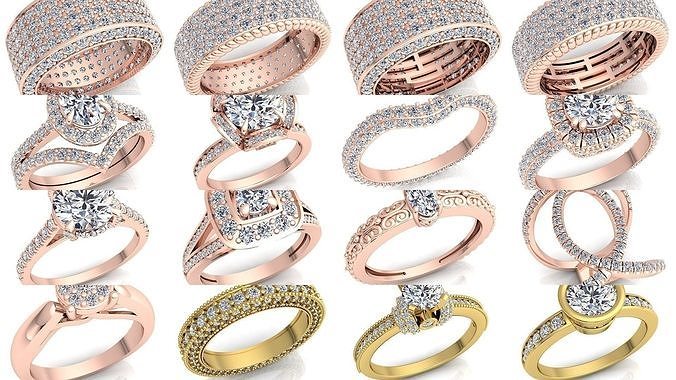fantasia massa collezione diamante squillare gioielleria argento anelli oro nozze Fidanzamento gioiello brillante bianca sterlina moda engagement bellezza stampabile 3D print model - Mito3D
