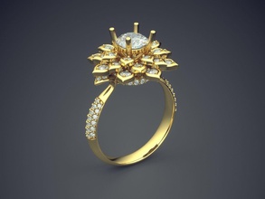 fancy extravagant flower-shaped engagement ring diamonds jewelry gold jewel jewellery rings wedding diamond brilliant cad gem platinum printable silver detail design 3d print model - Mito3D