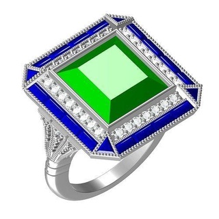 fantasia verde Principessa blu baguette diamante arte deco squillare nozze gioielleria gemma prezioso design oro argento 3d cad stampabile anelli 3d print model - Mito3D