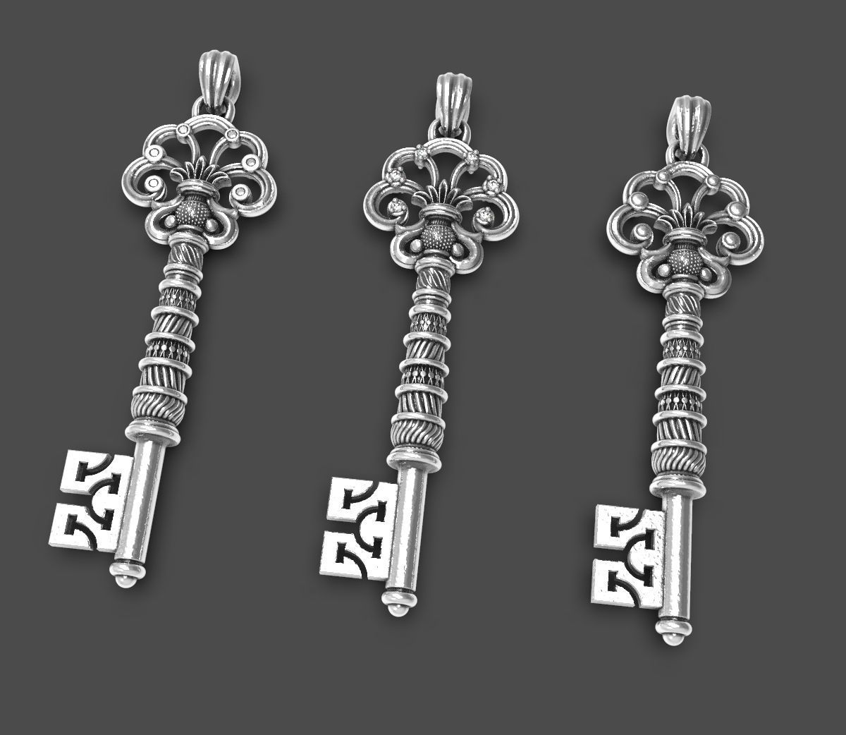 schick detailliert kompliziert miniatur schlüssel dekorativ anhänger scherbe luxus klein sperren uralt charme medaillon druckbar wertvoll diamanten skelett kunst schmuck 3D print model - Mito3D