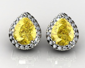 de color amarillo fantasía pera, corte aretes diamantes la joyería oro el diamante boda compromiso 3d print model - Mito3D