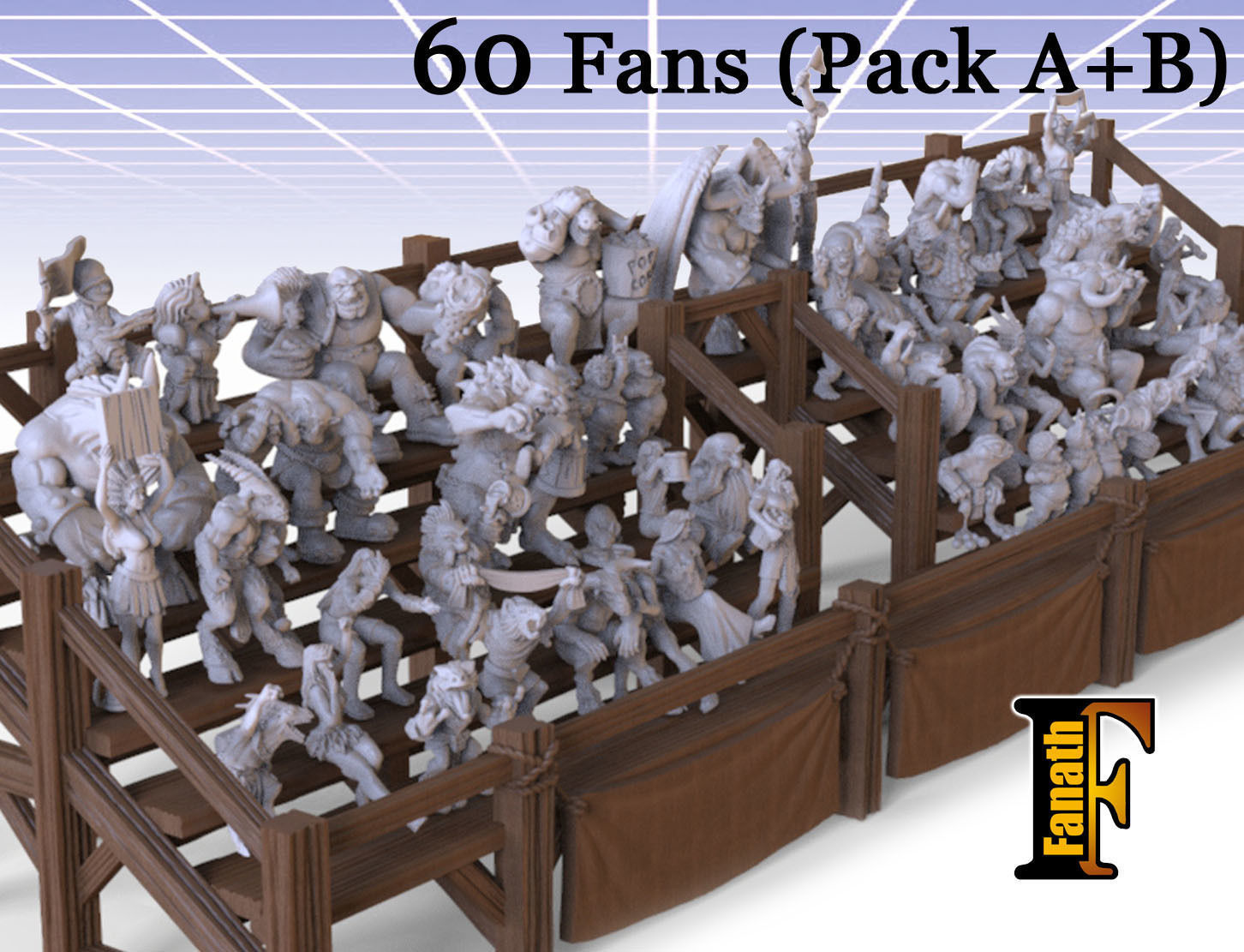 ventilateurs pack fanath bloodbowl gradin halfelin halfelins marteau guerre orc équipe minotaure elfe nain hommes bêtes troll ogre stade fantaisie football amazone lézards salé jeux jouets planche 3D print model - Mito3D