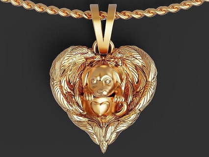 fantasia cão medalha escultura joalheria ouro pingente anjo colar jóias moda beleza prata anel imprimível animal amar natureza cachorro filhote pingentes 3d print model - Mito3D