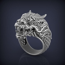 fantasy dragon head ring jewelry 3d printable model gold silver jewel sculpture platinum luxury sculpt zbrush quality rings hammered chinese diamond gem sterling 3d print model - Mito3D
