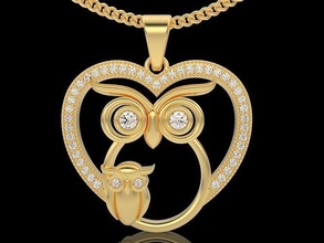 fantaisie hibou pendentif l'amour bijoux luxe mère or argent sterling mode beauté imprimable mariage engagement Collier précieux anneaux pendentifs 3d print model - Mito3D