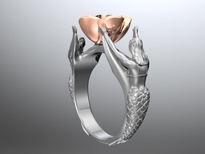 fantezi yüzük takı deniz kızı elmas yazdırılabilir moda mitoloji yaratık kurgusal büyülü yüzükler 3d print model - Mito3D