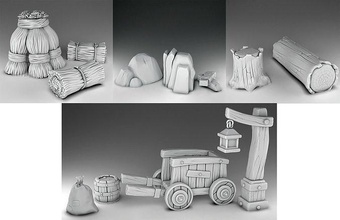 Bauernhof Dekor einstellen 2 Tiere Dorf Haushalt Modell 3d Drucken Spiele Spielzeuge Innere zB Baum Stumpf Steine Stroh 3d print model - Mito3D