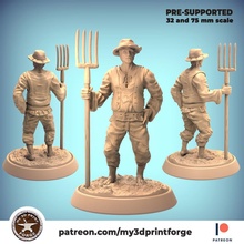 farmer pitchfork 32mm 75mm scale pre-supported working farm field harvest vilager crop farming pre supported human dnd figurine miniature presupported resin printing art sculptures 3d print model - Mito3D