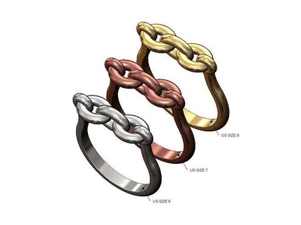 Moda cadena enlace banda us tamaños 6 7 8 oro joyería joya imprimible anillo libra esterlina plata apilador apilable sencillo anillos 3d modelo Delgado 3d print model - Mito3D
