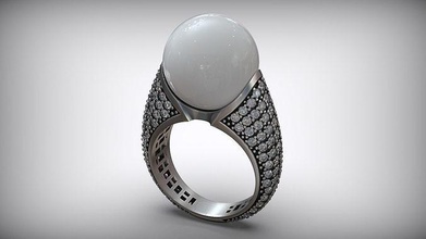 fashion cocktail pearl ring shape diamond pave stylish high jewelry print making stl j3ds 14k gold white rings 3d print model - Mito3D