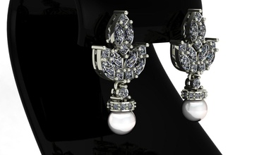 Moda arete lujo joyería joya marquesa princesa diamante perla blanco mar oro plata 2pices pendientes 3d print model - Mito3D