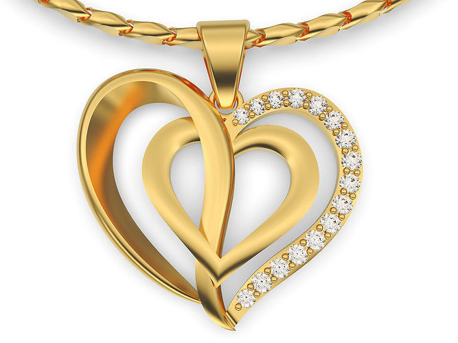 Mode Herz Anhänger Silber Gold druckbar Schmuck 3d Modell hören Luxus Sterling Juwel wertvoll Halskette Schönheit Ring Kunst Liebe 3D print model - Mito3D